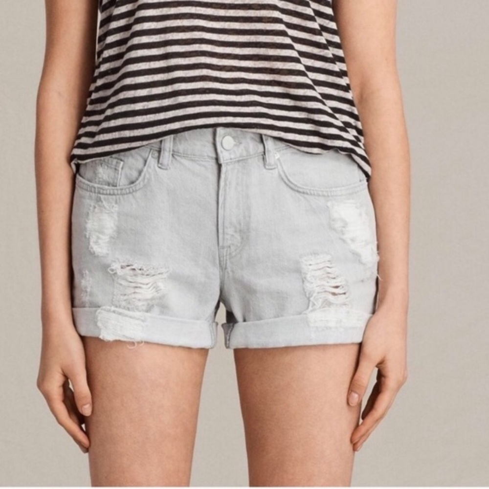 ALLSAINTS Pam Distressed Cuff Hem Shorts Gray w24